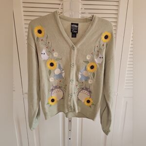 My Neighbor Totoro Cardigan Sweater Womens Small Green Sunflower Studio Ghibli